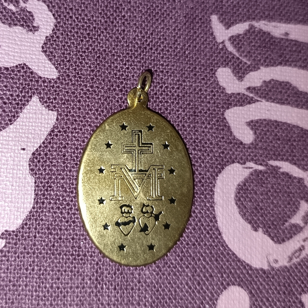 Vintage Miraculous Medal Medal of the Immaculate Conception Pendant + Jesus Pic